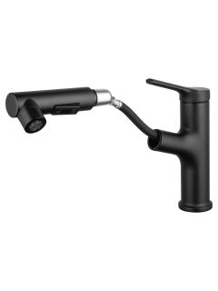 Смеситель для раковины Wonzon & Woghand WW-A40862-MB с выдвижным изливом чёрный матовый